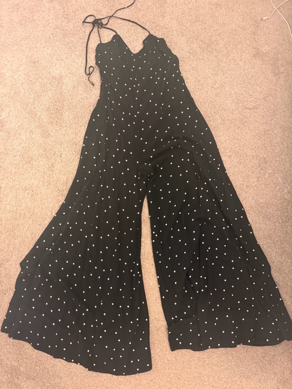Free People Black Polka Dot Wide-Leg Halter Jumpsuit